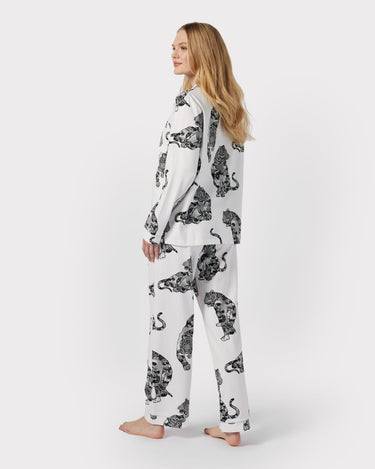 Maternity Organic Cotton Lotus Tiger Print Long Pyjama Set - Cream